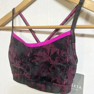 Athleta Micro Dot Pink & Black Criss Cross Back Straps Sports Bra, XXS NWT